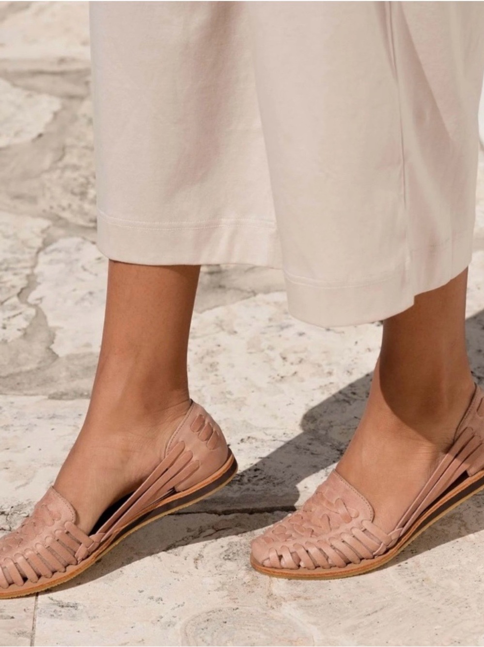NISOLO Leather Huarache Flats - Almond